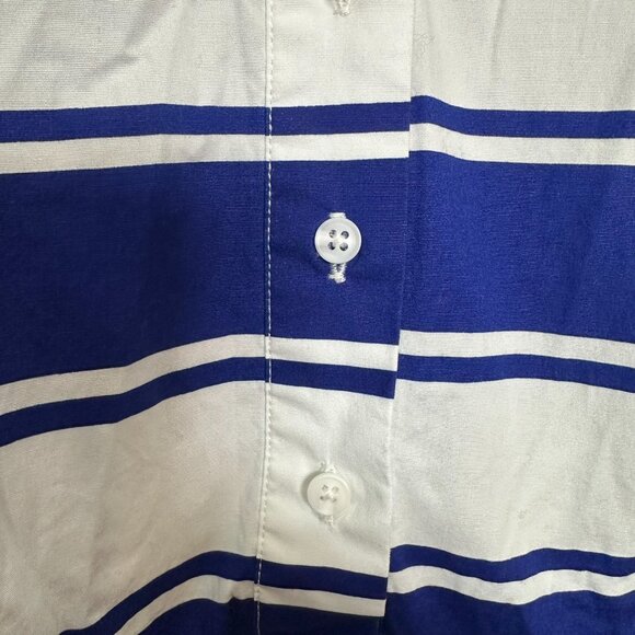 Milly Dress White Navy Stripes Size 14 Sleeveless Belt Button Front Pockets - Picture 3 of 10